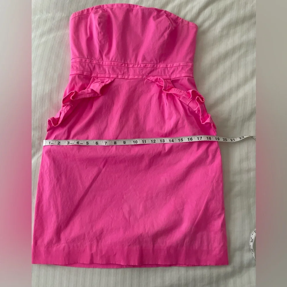 J. Crew Flamenca Neon Hot Pink Strapless Ruffle Cocktail Dress Cotton Sz 6 - Picture 2 of 16